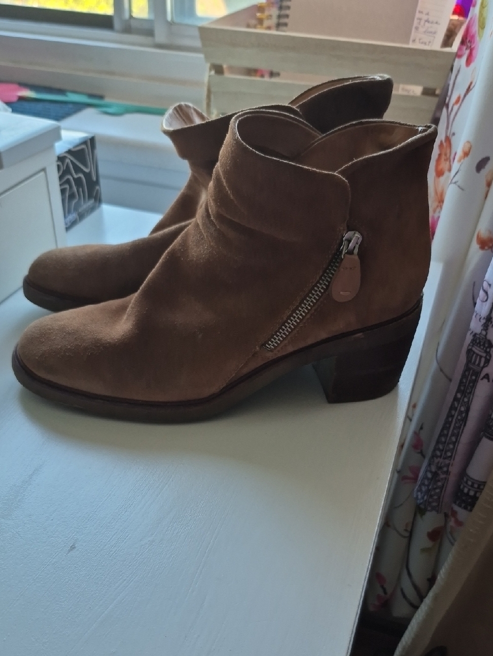 Women’s Suede Ankle Boot with Side Zip - Brown